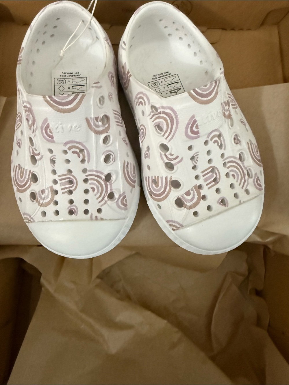 Native- Slip-On Sneaker with Pastel Rainbow Print - White & Light Pink
